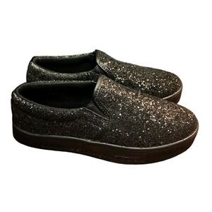 UUBARIS Women's Fashion Loafers Black Rhinestone Glitter Sneakers Sparkle Sz 7.5